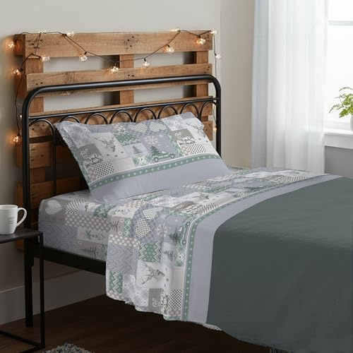 PENSIERI DELICATI Completo Letto Singolo, 100% Cotone Caldo e Morbido, Completo Lenzuola 1 Piazza 90 x 200 cm, Include Lenzuolo sotto, sopra e 1 Federa, Made in Italy, Alpi Verde