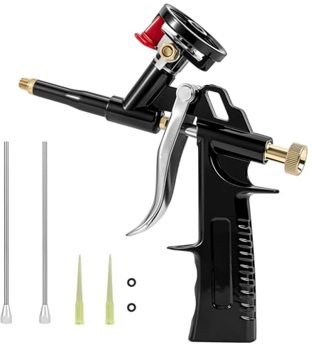 Professional Foam Spray Gun, Heavy Duty Metal Applicator with 3 Nozzles, PU Insulation Dispensing Tool for Caulking and Sealing,2 extended mouths