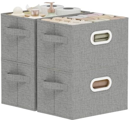 ENUMAIL Cubo di Stoccaggio in Tessuto, Organizer Armadio Aperto, Cesto Portaoggetti in Tessuto con Maniglia, Adatti per Armadi, Uffici, Camere da Letto, Set di 4, 26x20x17cm, Grigio