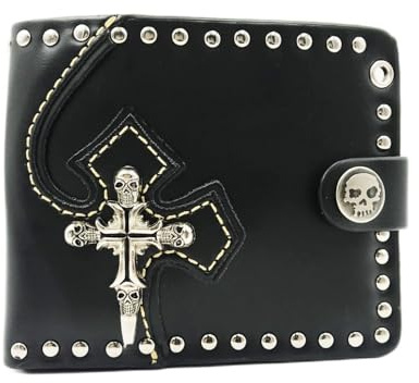 TLMDXTEU Portefeuille Homme avec Chaîne Portefeuille en Cuir for Homme Demon Skull Punk Rock à chaîne Courte(Schwarz)