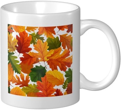 Woshuwo Tazza in ceramica con foglie autunnali giganti, arancione, rosso, verde, elegante, tazza da caffè per casa e ufficio, 325 ml