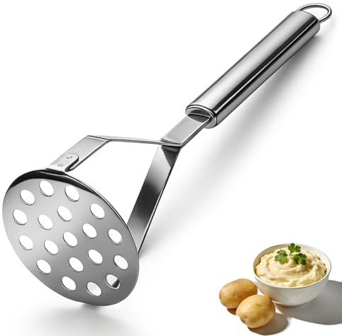 Homquen Stainless Steel Potato Masher, Sturdy Mashed Potato Masher, Potato Ricer, Masher Kitchen Tools for Vegetables&Fruit, Dishwasher Safe (9.84inch)