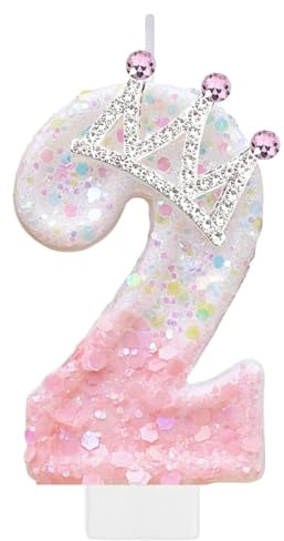 Mavouri Rosa Krone Geburtstagskerzen Zahlen 2, Krone Kerze 2 Geburtstag Mädchen, Rosa Kronen Geburtstagskerze 2. Geburtstag Mädchen, Kronen Tortendeko Geburtstage Mädchens 2 Jahre, Kerzen Zahlen 2