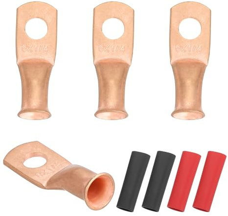QUARKZMAN 4 Pezzi Terminali Ad Anello Batteria M6 6 AWG, Connettore Terminale Filo Crimp 1/4 6mm Estremità Rame, Tubo Termorestringente 2:1, Oro