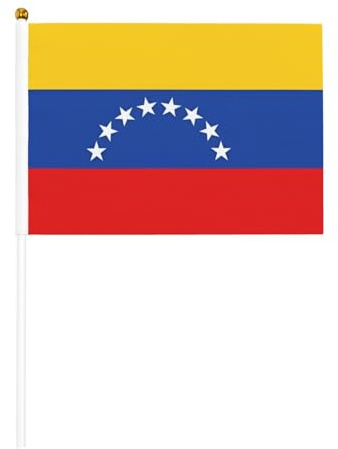 Mini bandiera del Venezuela su bastone – 14 x 20,8 cm piccole bandiere USA per esterni, decorazioni 4 luglio, decorazione patriottica, asta per bandiera portatile, bandiere palmari, sei pezzi