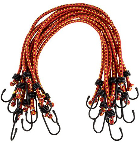 Bungee Cords - 10-Pack Virgin Rubber 24-Inch Cordage with Heavy-Duty Vinyl-Coated Hooks and Fabric Wrapping by Stalwart (Red)