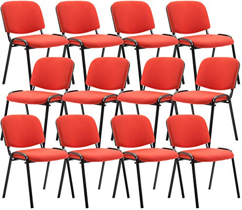 CLP 12er Set Besucherstuhl Ken Stoff I Stapelstuhl Mit Robustem Metallgestell I Polsterstuhl Mit Rückenlehne, Farbe:rot
