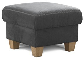 Cavadore Hocker Wisconsin / Sofa-Hocker, Sitzhocker, bzw. Fußbank mit Stauraum im Landhausstil / Holzfüße in Buche / Mikrofaser in Lederoptik / Größe: 58 x 45 x 58 cm (BxHxT) / Farbe:Grau