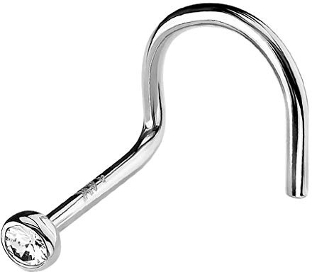 Piercingfaktor Piercing Stab Stecker Barbell Nase Tragus Helix Ohr Lippe gebogen 14 K 585 Gold mit Zirkonia Weiß