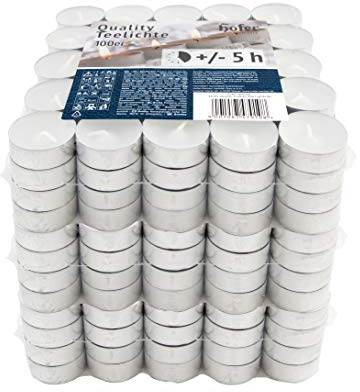 Hofer Velas de Té Tealights - 38 mm - Paquete de 300 piezas - 5 horas de tiempo de combustión - Color Blanco - Cera sin, Larga duración, Calidad de la UE