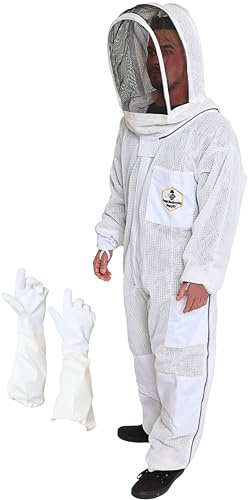 Forest Beekeeping Supply 3-Layer Ventilated Bee Suit, Beekeeper Suit Kit with Detachable Fencing Veil and Bee Gloves (2XL)