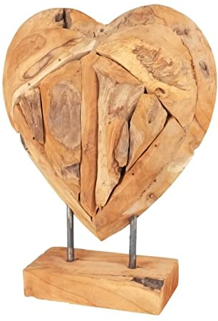 Spetebo Teak Herz auf Ständer massiv - 30 cm - Tisch Deko Figur Holz Skulptur Dekoherz