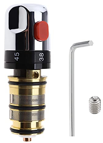 YINETTECH 1x Thermostatic Bath Mixer Tap Shower Valve Handle Spare Repair Cartridge Kit Chrome Plated Solid Brass