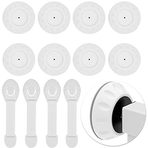 8 Pack Wall Guard Protectors & 4 Pack Child Safety Locks,Wall Guard Saver Pads for Pressure Gate Door, Stair, Baby & Pets Safety