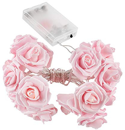 Ideen mit Herz LED-Lichterkette | Rosen | 20 LED-Lichter | warmweiß | batteriebetrieben | romantische Zimmer-Deko (rosa)