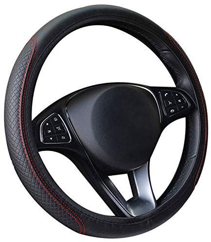 Coprivolante per Auto, Elegante Coprivolante per Veicoli in Pelle Sintetica Antiscivolo - Nero + Rosso