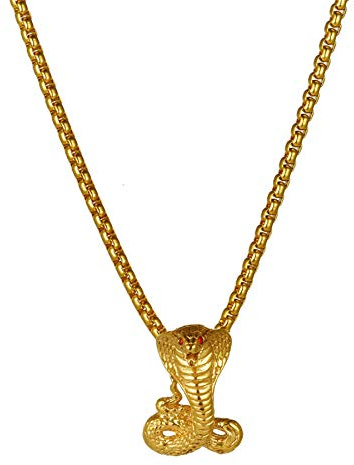 JewelryWe Schmuck Herren Halskette mit Edelstahl Kobra Schlange Anhänger & Weizenkette, Retro