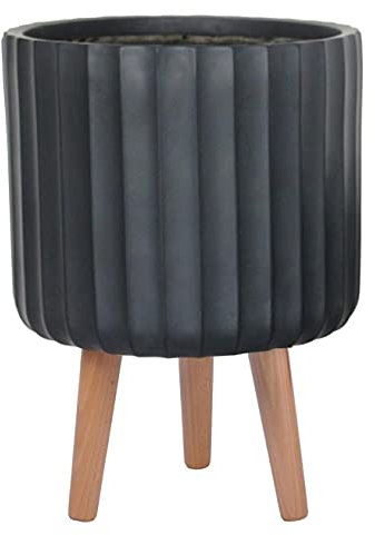IDEALIST 26cm Large Indoor Plant Pot for Trees | Fluted Black Reinforced Stone Planter with Legs| Flower Pot Cover D26 H41 cm, 12.5 litres