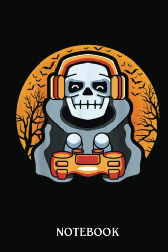 Halloween Skeleton Gamer Boys Kids Video Games Gaming Moon: Wide Ruled 6x9 120 Pages Notebook | For Sketching and Writing | Gift For Kids, Teens and Adult