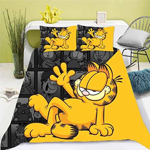 SMNVCKJ Cartoon Garfield Bettwäsche Kinder 3D Gedruckte Bettbezug Set Mikrofaser Mit Reißverschluss Für Kinder Junge (8,200 * 200)