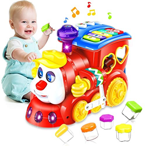 Baby Toys for 1 Year Old Boys Girls Train Crawling Baby Toys 6-12 12-18 Months Learning Educational Infant Toys with Light/Block/Music for Toddler Kids 1st Birthday Gifts Age 1 2 3 Years Christmas