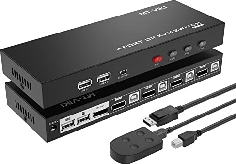 MT-VIKI 4K60Hz KVM Switch DisplayPort 4 Port DP KVM Switch an einem Monitor mit 4*DP Kabeln 4*USB Kabeln 4:4:4 UHD Unterstützt Hotkey Desktopsteuerung Auto Switch 4 USB Port