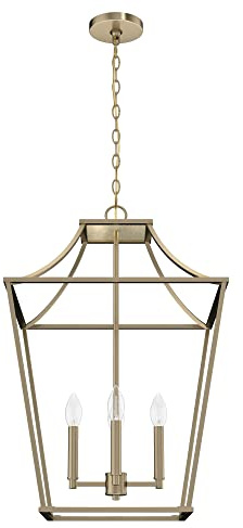 Hunter - Laurel Ridge 4-light Alturas Gold, Medium Size Pendant Light, Dimmable, Formal Style, Lantern Shaped, for Bedrooms, Kitchens, Dining, Living Rooms - 19874