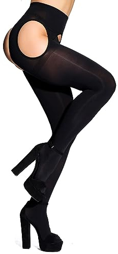 Surepoch Damen-Strumpfhose im Strapsen-Design, Übergröße, Strapsgürtel, figurformend, Weiß, Schwarz, XL-XXL