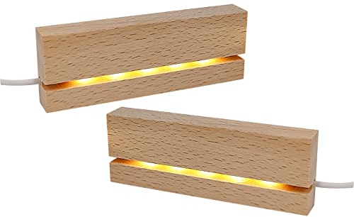 CDIYTOOL 2Pcs LED Lights Display Base, 11 cm Long Mini Warm Color Rectangular Wooden Lighted Base Stand for 3mm Thick Acrylic Plate Glass Plate Resin Art