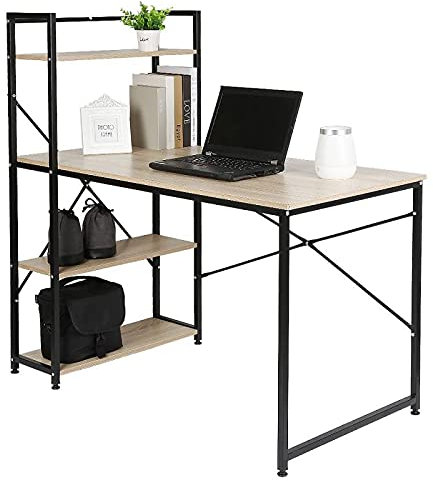 Laptop-Tisch Computertisch Moderne einfache hölzerne Computerschreibtisch-Laptop-Schreibtisch-Spieltschreibtisch 4 Schichten Regale Studentenschreibtisch-Schreibtisch-Workbench Arbeitstisch für das He