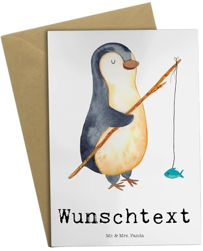 Mr. & Mrs. Panda Personalisierte Grußkarte Pinguin Angler - Geschenke, Hochzeitskarte, Hobby, Geschenk, Postkarte, Urlaub, Motiviert, Plan, Selbst Gestalten, Angeln, Karte, Geburtstagskarte