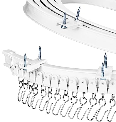 QWORK® 5 M Riel de Cortina Flexible con Rodillo Silencioso - Montaje en Techo - para Separador de Ambientes, Baño, Balcón, Hotel