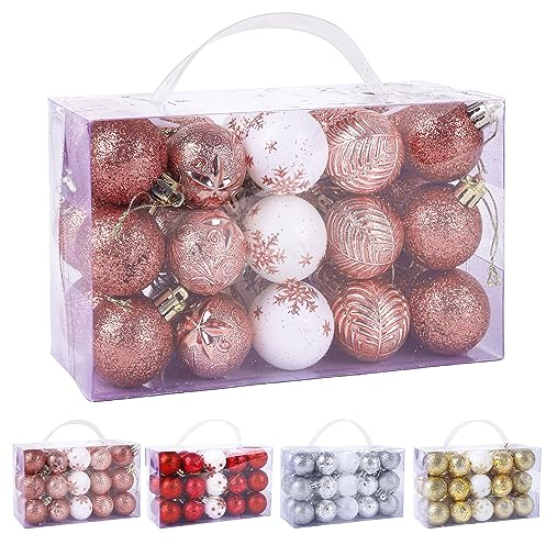 30 Pcs Christmas Tree Decorations Baubles Set Gold Xmas Shatterproof Balls Luxury Christmas Baubles Christmas Ball Decor Hanging Decorations For Christmas Tree For Home Festival Gifts (Rose Gold)