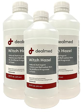 Dealmed Witch Hazel, 16 oz. | Natural Astringent Cleans and Refreshes Skin | No Artificial Fragrance or Dyes (Pack of 3)