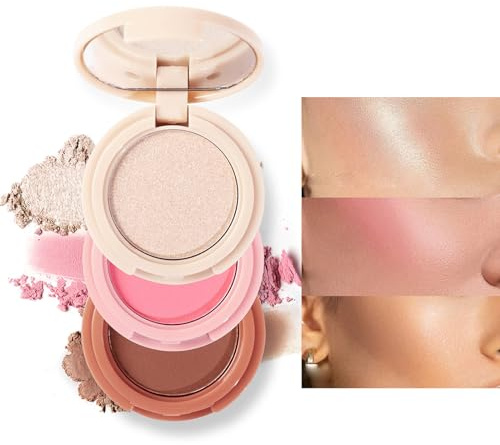 HERBENJOY Blushers For Cheeks Make Up 3 Color Face Blush Palette Peach Blusher Shimmering Powdery Blusher Buildable Pressed Powder For Highlighter Contour Lightweight Natural Finish (01)