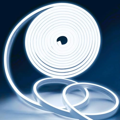 Meevt LED Streifen 5m, 12V Neon LED Strip Kaltweiß 6000K (Kein Netzteil) | 120 LEDs/m, IP65 Wasserdicht, 360° Flexibles Silikon LED Leiste, Indirekte Beleuchtung, Außenbereich Küche Zimmer Deko DIY