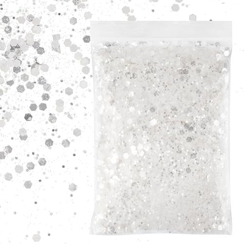 Glitzer zum basteln gold glitzerpuder pailletten glitzer pulver basteln glitzerpulver glitter sequin für nägel gesicht make up kartenbasteln handwerk nagelkunst | chunky glitter (Silberweiß)
