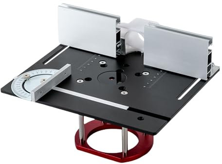 Router Lift,Router-Tischplatte,Router Platte Oberfräse,Frästisch für Oberfräse Einlegeplatte Set,Aluminium FräStisch OberfräSentisch mit Gehrungslehre,Tischfräsmaschine Maximum Lift 51mm (Rot+Schwarz)