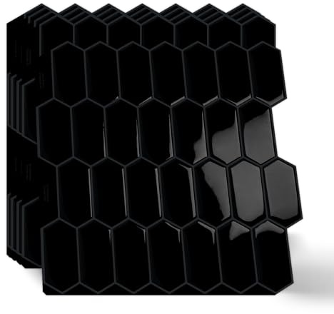 10 Stück Lange Sechseck Fliesenaufkleber Klebefliesen küchen Wandfliesen, 3D Wasserdicht Fliesen Selbstklebend Wandverkleidung für Küche Bad,Abziehen und Aufkleben Spritzschutz(Schwarz,30,5x30,5cm) | 3D-Wandfliesen, wasserdicht, zum Abziehen und Aufkleben, für Zuhause, Küche, Bad, Wohnzimmer (10 Blatt, 30,5 x 30,5 cm)