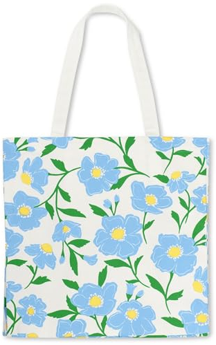 kate spade new york Canvas Tote Bag for Women, Cute Tote Bag for Work or Teacher, Canvas Beach Bag, Book Tote with Pocket, Sunshine Floral…, Cream, S