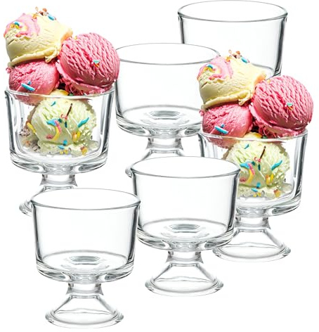 6-tlg. Set Eisbecher aus Glas mit Fuß - (290 ml - 9,5 x 9,5 x 10,5 cm) | Eisschalen aus Glas - Dessertschale aus Glas - Glasschalen für Dessert - Puddingschale - Eisgläser - Schalen für Eiscreme