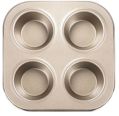 EKDJKK 4-Hole Muffin Pan, Bakeware Non-stick Cupcake Baking Pan Mini Pie Pans, Heavy Duty Carbon Steel Muffin Tray Standard Baking Mold Pan for Oven Baking