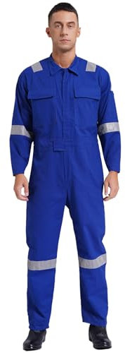 Fldy Herren Arbeitsoverall Overall Mit Reflektorstreifen Arbeitskleidung Cargo Still Arbeitshose Sport Handwerker Kleidung Blau XL