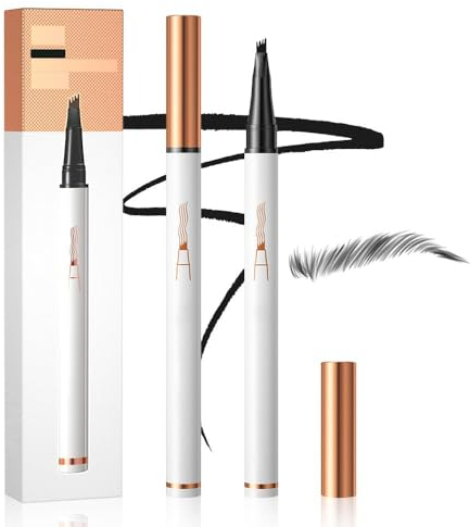 Magischer Augenbrauenstift, ugenbrauenstift mit 4 Gabelspitze, 2024 Verbesserter Augenbrauen-Tattoo-Stift, 3D-Microblading-Augenbrauenstift, Natürliches Make-up (Schwarz)