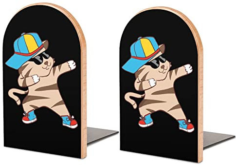 Lustige Buchstützen aus Holz, Motiv: Kätzchen, tanzend, für Regal, schwerer Buchständer, Halter, Buchstützen, Dekorationen für Büro und Zuhause