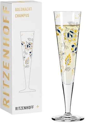 RITZENHOFF 1071044 - Bicchiere da champagne 200 ml, serie Goldnacht n. 44, design con vero oro, made in Germany