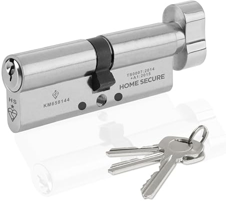 Home Secure™ Thumb Turn Euro Cylinder Door Lock TS007 1 Star Security Rated with 3 Keys, Anti-Bump, Anti-Drill, Anti-Pick, Anti-Screw for UPVC, Wooden, Composite Doors (Polished Nickel, 45mm X 45mm)