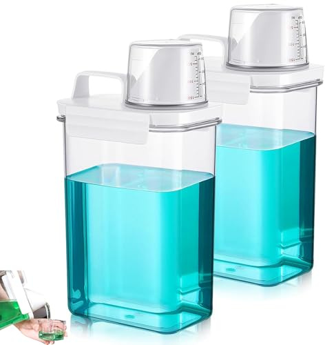 YQBFTC 2PCS 2300ml Waschmittel Aufbewahrung mit Messbecher,Waschmittel Waschpulver Aufbewahrungsbox,Luftdichter Waschmittelspender,Mehrzweck Waschmittelbox für WaschPulver,Wäscheparfüm,Getreide Reis