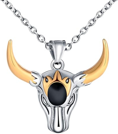 INFINIONLY Collier Pendentif de Bull Head en Acier Inoxydable pour Hommes Créatif Colliers Tête de Taureau en Or Hip Hop Bijoux Fantaisie Adolescents Décoration
