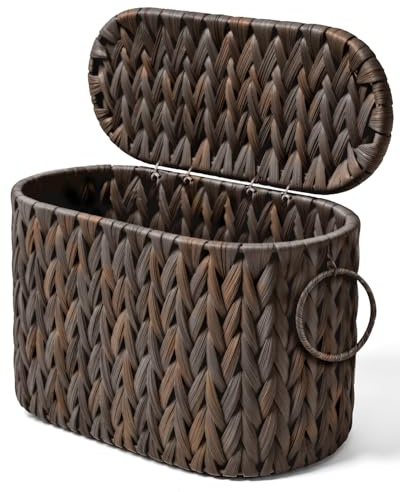 Handgjord rottingkorg för toalettpapper med lock, tidningshållare, integrerad design, förvaringsbehållare för toalettpapper, förvaring av toalettpapper, förvaring för hushållsartiklar, brun